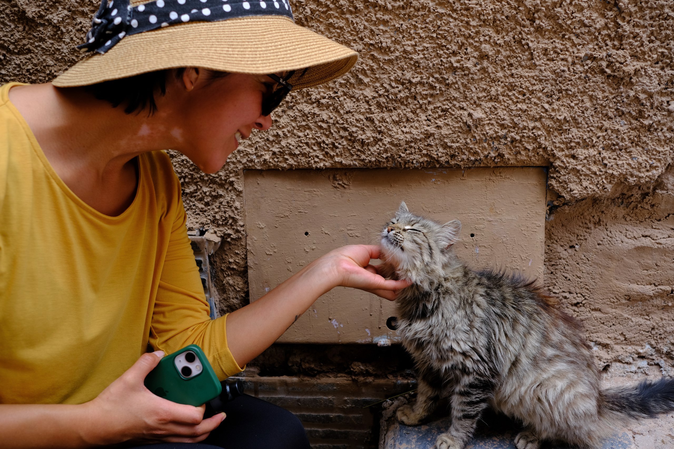 Me playing with a cat I found in Morocco.