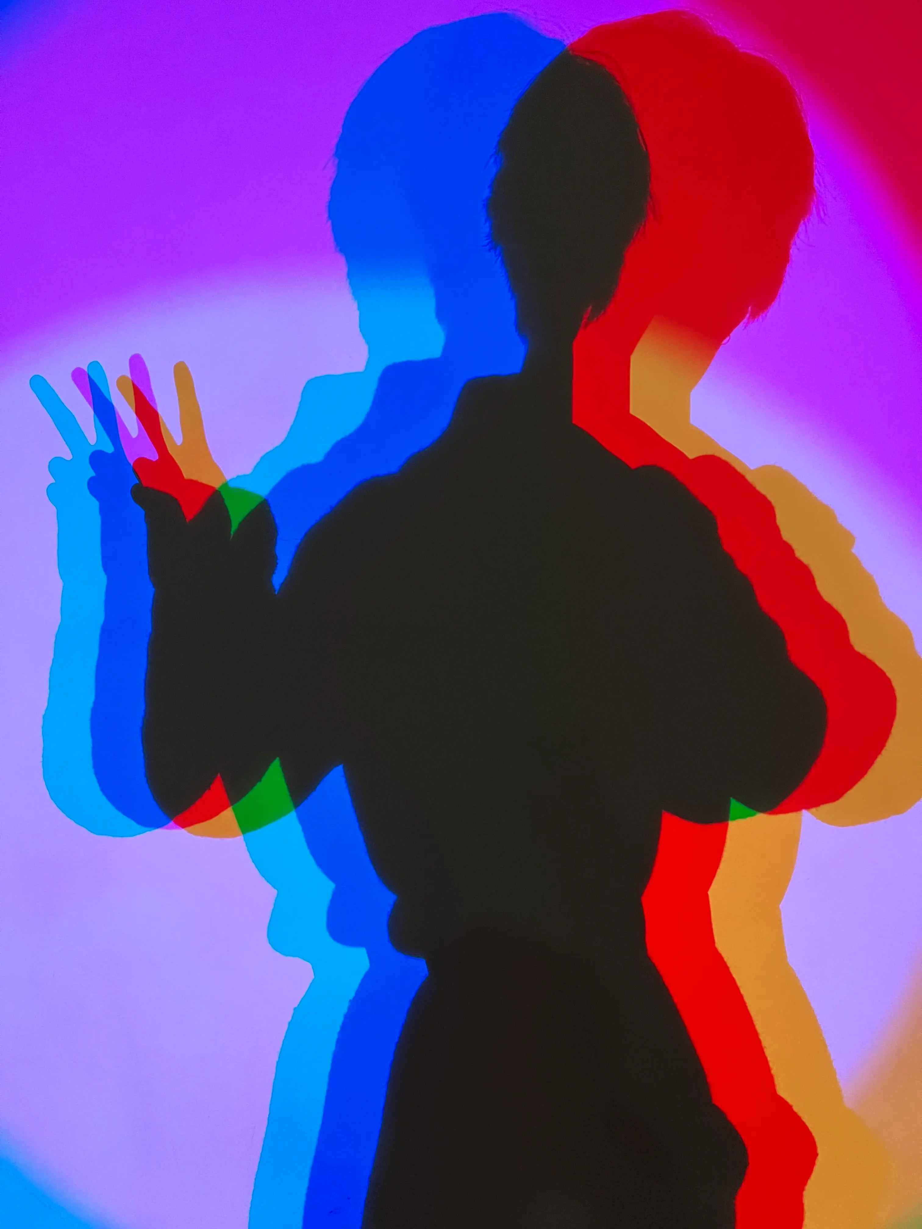 Playing with the light and getting a color shadow with my silhouette at the Museum of Science in Berlin.